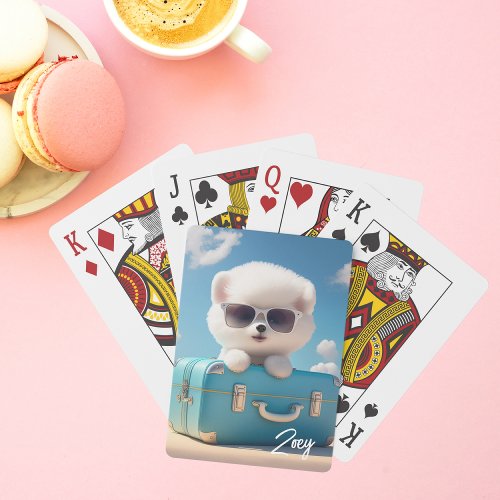 Cute White Dog Travel Suitcase Personalized Name Poker Cards