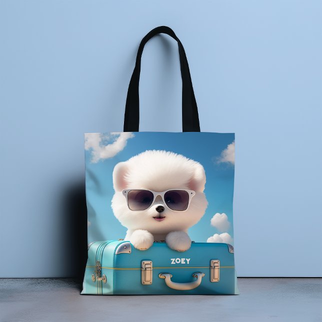 Cute White Dog Travel Suitcase Personalized Name Tote Bag (Creator Uploaded)