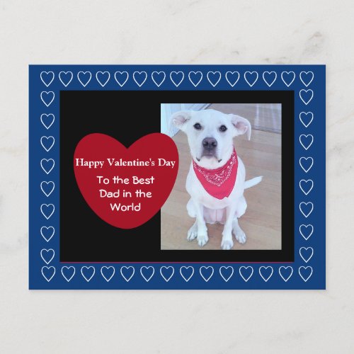 Cute White Dog with Funny Ears Red heart Blue Postcard