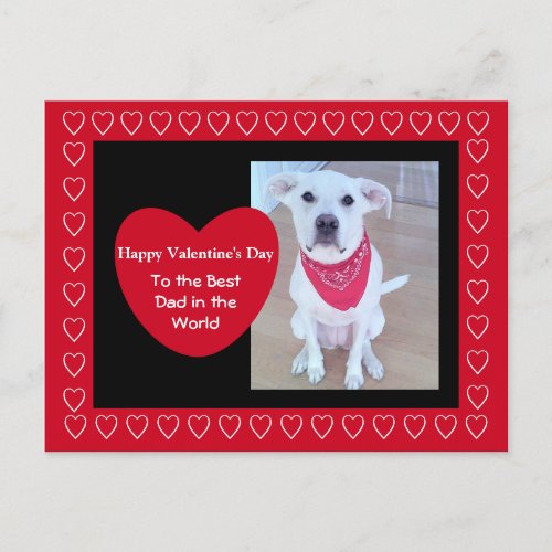 Cute White Dog with Funny Ears Red hearts Black Postcard