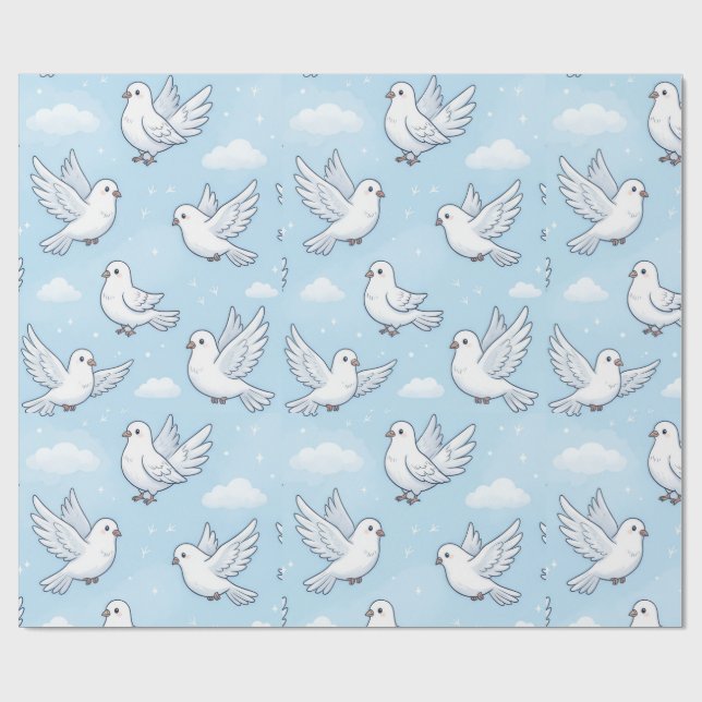 Cute White Dove Seamless Sky Pattern Wrapping Paper (Flat)