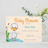 Cute White Duck in a Pond Neutral Baby Shower Invitation (Standing Front)