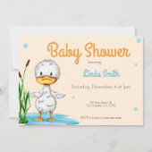 Cute White Duck in a Pond Neutral Baby Shower Invitation (Front)