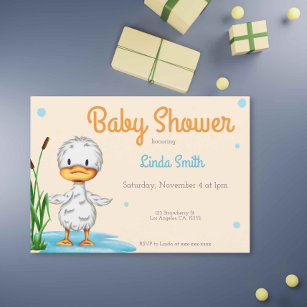 Cute White Duck in a Pond Neutral Baby Shower Invitation