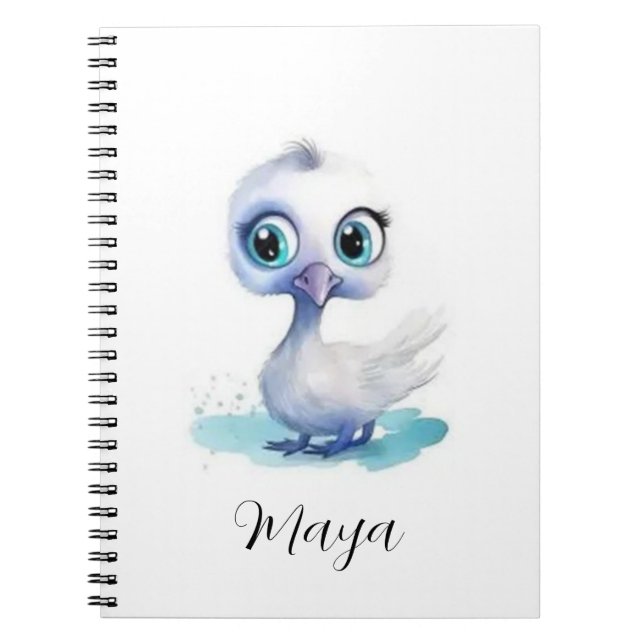 Cute White Duck Spiral Notebook  (Front)