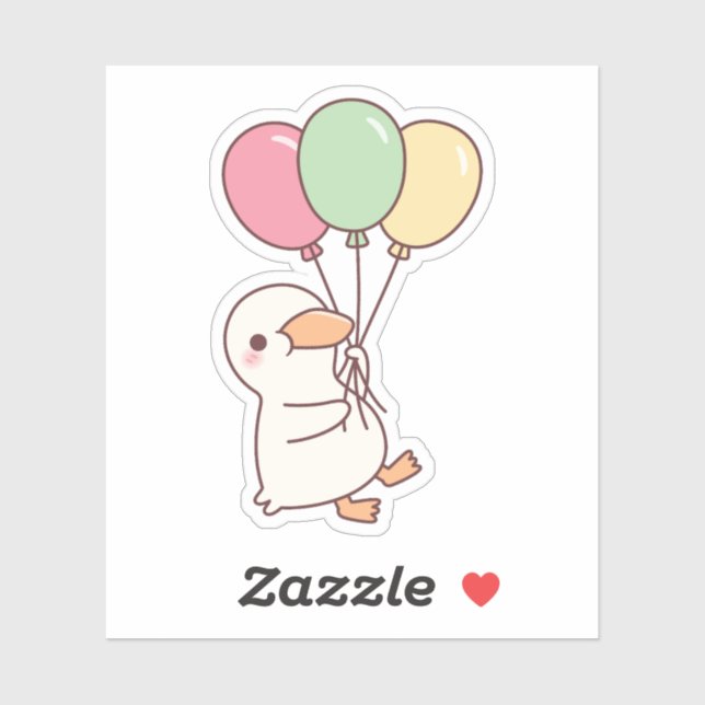 Cute White Duck With Balloons Sticker (Sheet)