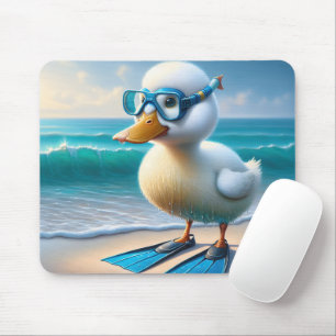 Cute White Duck With Swim Fins Mouse Pad