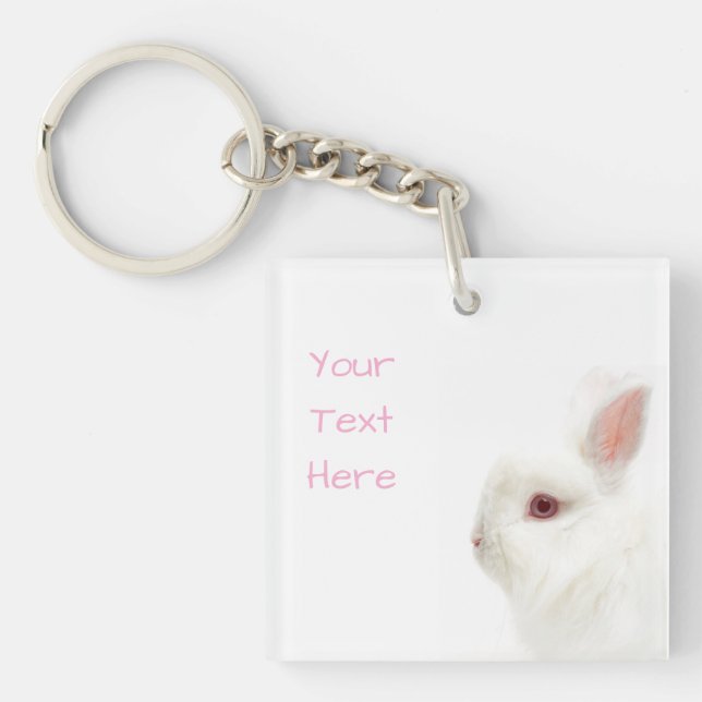 Cute White Dwarf Rabbit Delicate Ears Pet Sitter Keychain (Front)
