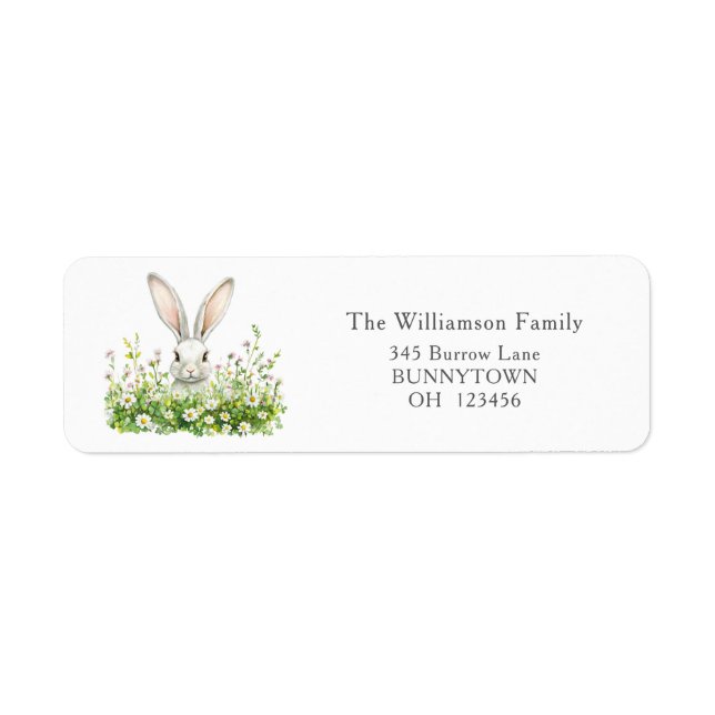 Cute White Easter Bunny and Florals Personalized Label (Front)