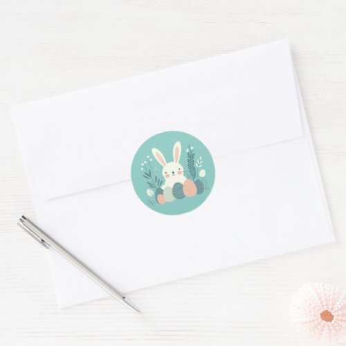Cute White Easter Bunny Classic Round Sticker