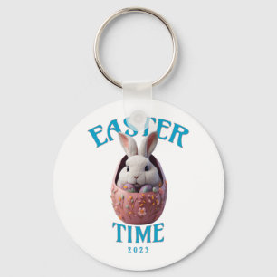 Cute White Easter Bunny Design Keychain
