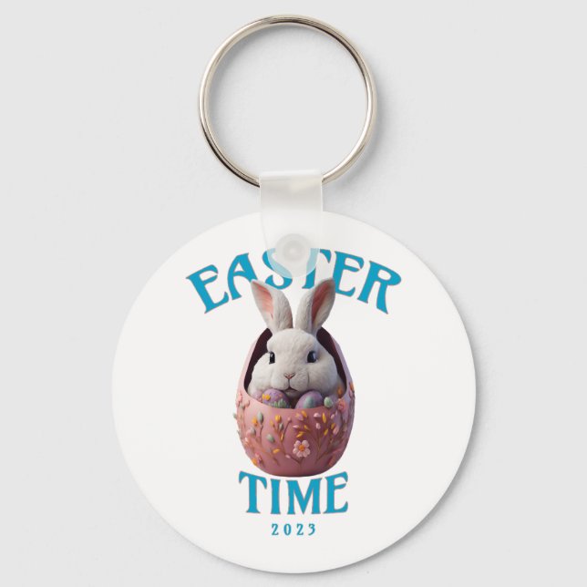 Cute White Easter Bunny Design Keychain (Front)