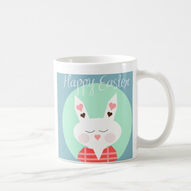 Cute white Easter bunny with pink hearts Coffee Mug (Right)