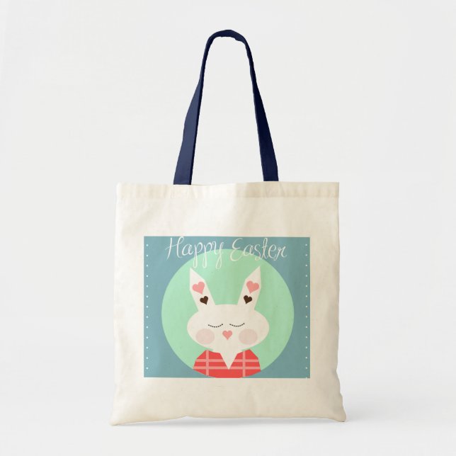Cute white Easter bunny with pink hearts Tote Bag (Front)