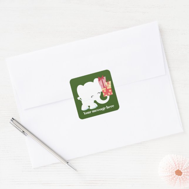 Cute white elephant add message Christmas sticker (Envelope)