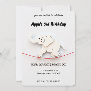 Cute White Elephant Balancing on Rope Personalized Invitation