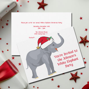 Cute White Elephant Christmas Custom Holiday Party Invitation