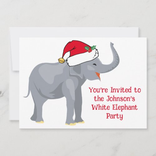 Cute White Elephant Christmas Custom Holiday Party Invitation