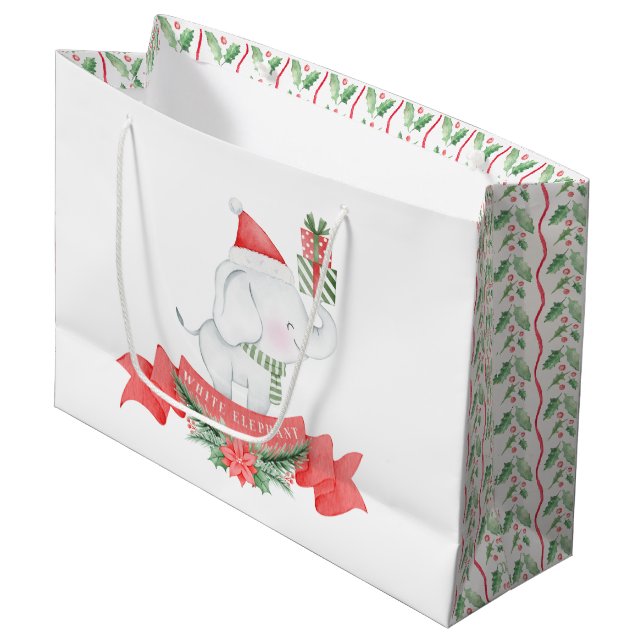 Cute White Elephant | Christmas  Large Gift Bag (Front Angled)