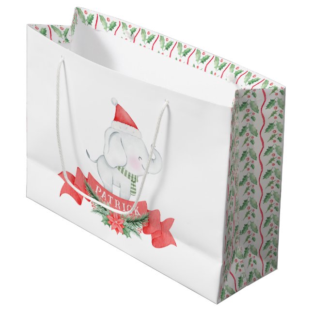 Cute White Elephant | Christmas  Large Gift Bag (Front Angled)