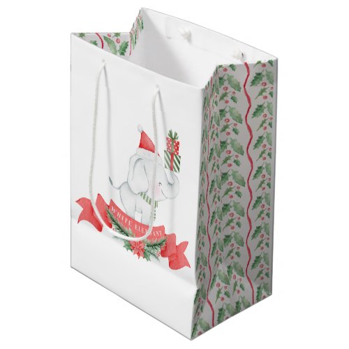 Cute White Elephant  Christmas  Medium Gift Bag