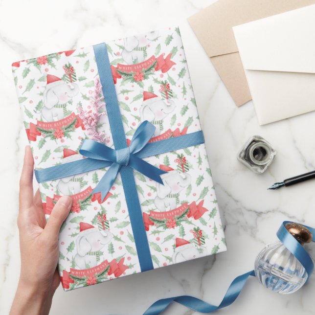 Cute White Elephant | Christmas  Wrapping Paper (Gifting)
