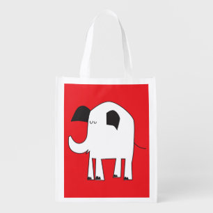 Cute White Elephant Drawing for Gift Exchange Grocery Bag