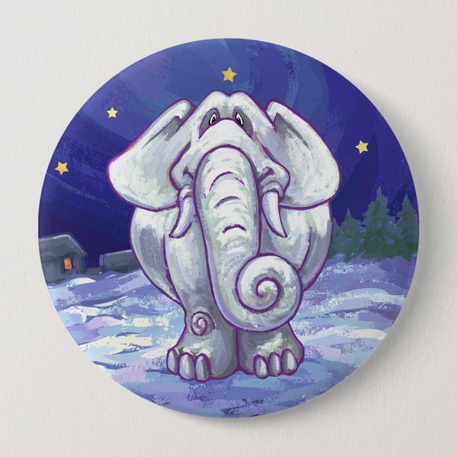 Cute White Elephant Gift Button (Front)