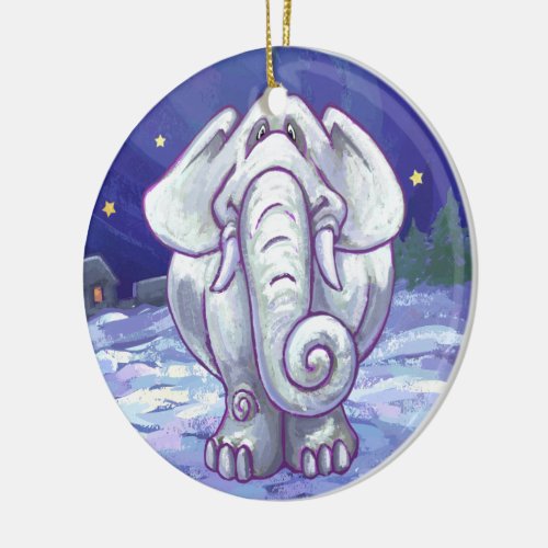 Cute White Elephant Gift Ceramic Ornament