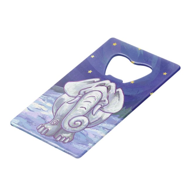 Cute White Elephant Gift Credit Card Bottle Opener (Front Angled)