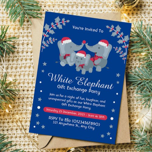 Cute White Elephant Gift Exchange Party Invitation