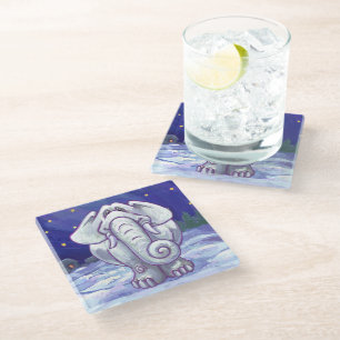 Cute White Elephant Gift Glass Coaster