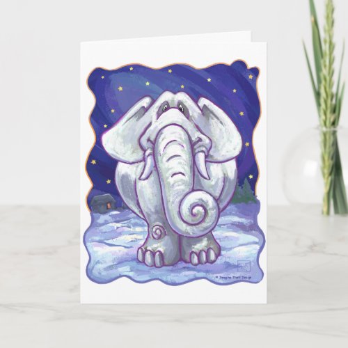 Cute White Elephant Gift Holiday Card