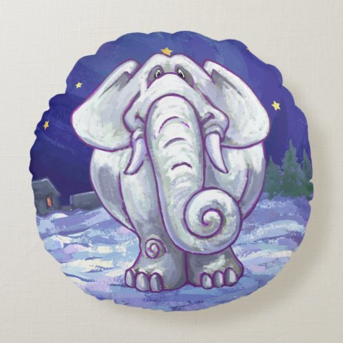 Cute White Elephant Gift Round Pillow