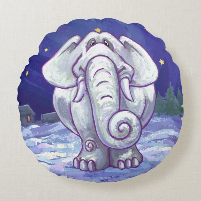 Cute White Elephant Gift Round Pillow (Front)