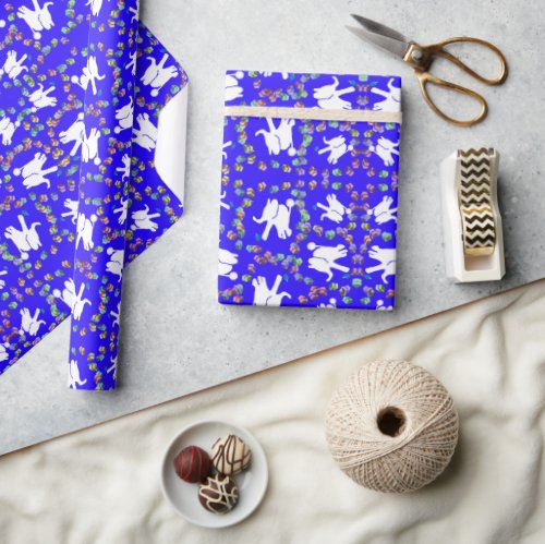 Cute white elephant Hanukkah gift wrapping paper