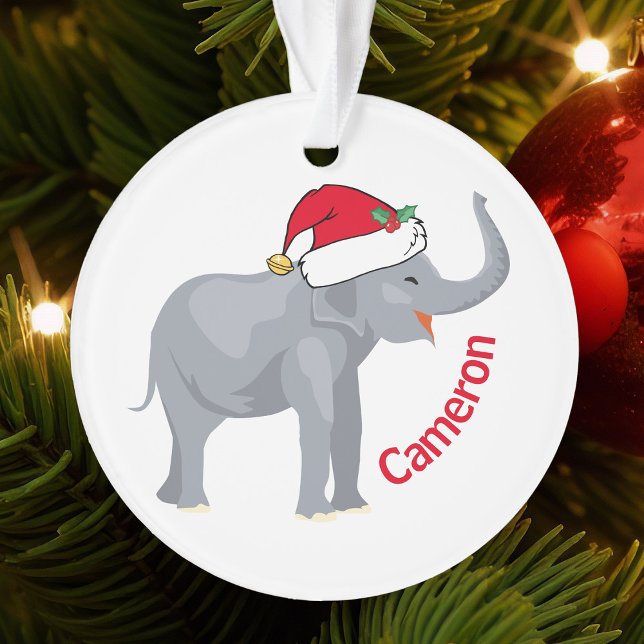 Cute White Elephant in Santa Hat Custom Christmas Ornament (Creator Uploaded)