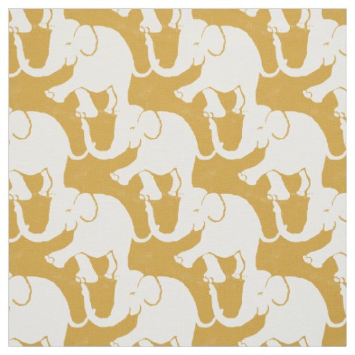 Cute White Elephants Pattern on mustard Fabric