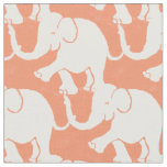 Cute White Elephants Pattern on Salmon Fabric