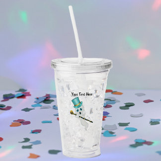 Cute White Fancy Ghost Blue Top Hat Skull Cane Acrylic Tumbler