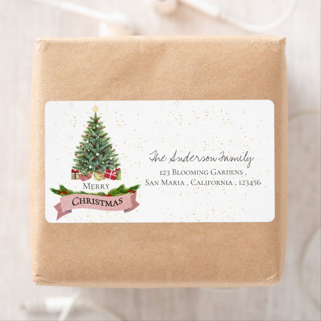 Cute White Faux Pink Glitter Merry Christmas Label (Insitu)