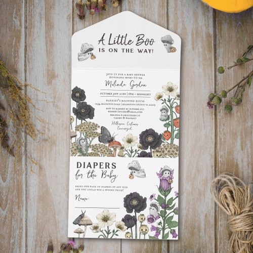 Cute White Floral Ghosts Halloween Baby Shower All In One Invitation