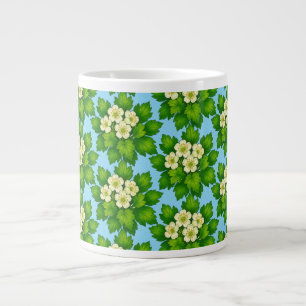 Cute white flowers and green leaves Wrapping Paper Giant Coffee Mug