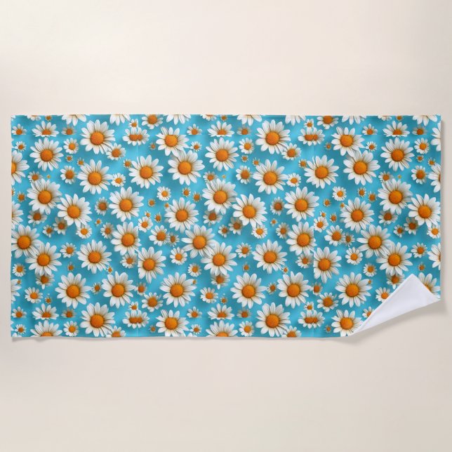 Cute White flowers Beach Towel (Front)