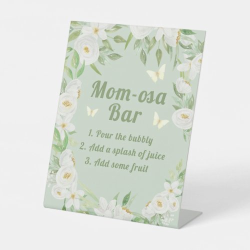 Cute White Flowers Butterflies Green Mom_Osa Bar Pedestal Sign