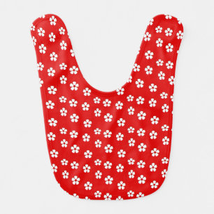 Cute white flowers on red baby bib