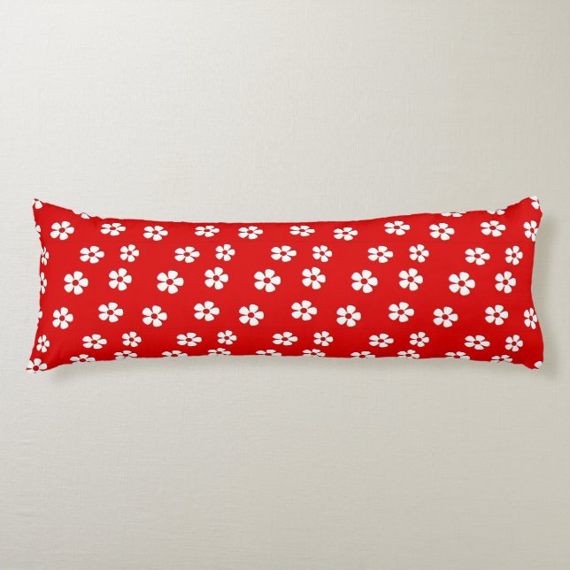 Cute white flowers on red body pillow (Front)