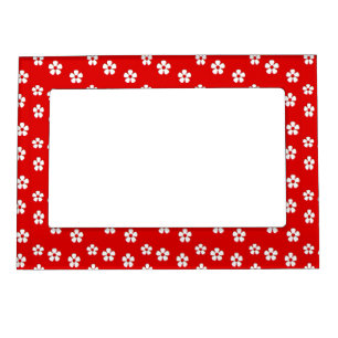 Cute white flowers on red magnetic frame
