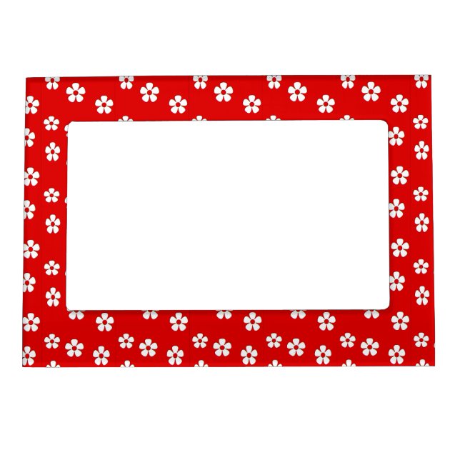 Cute white flowers on red magnetic frame (Front)