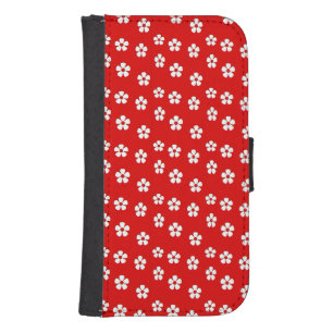 Cute white flowers on red galaxy s4 wallet case